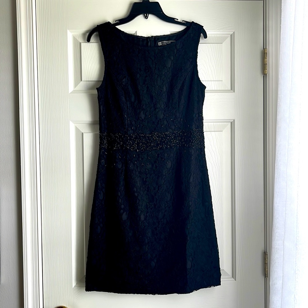 NWOT JS Boutique Little Black Dress Lace Black Sequin Waist Detail Size 12